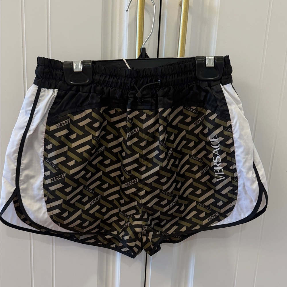 Versace Women's Black, White, and Gold Geometric Shorts